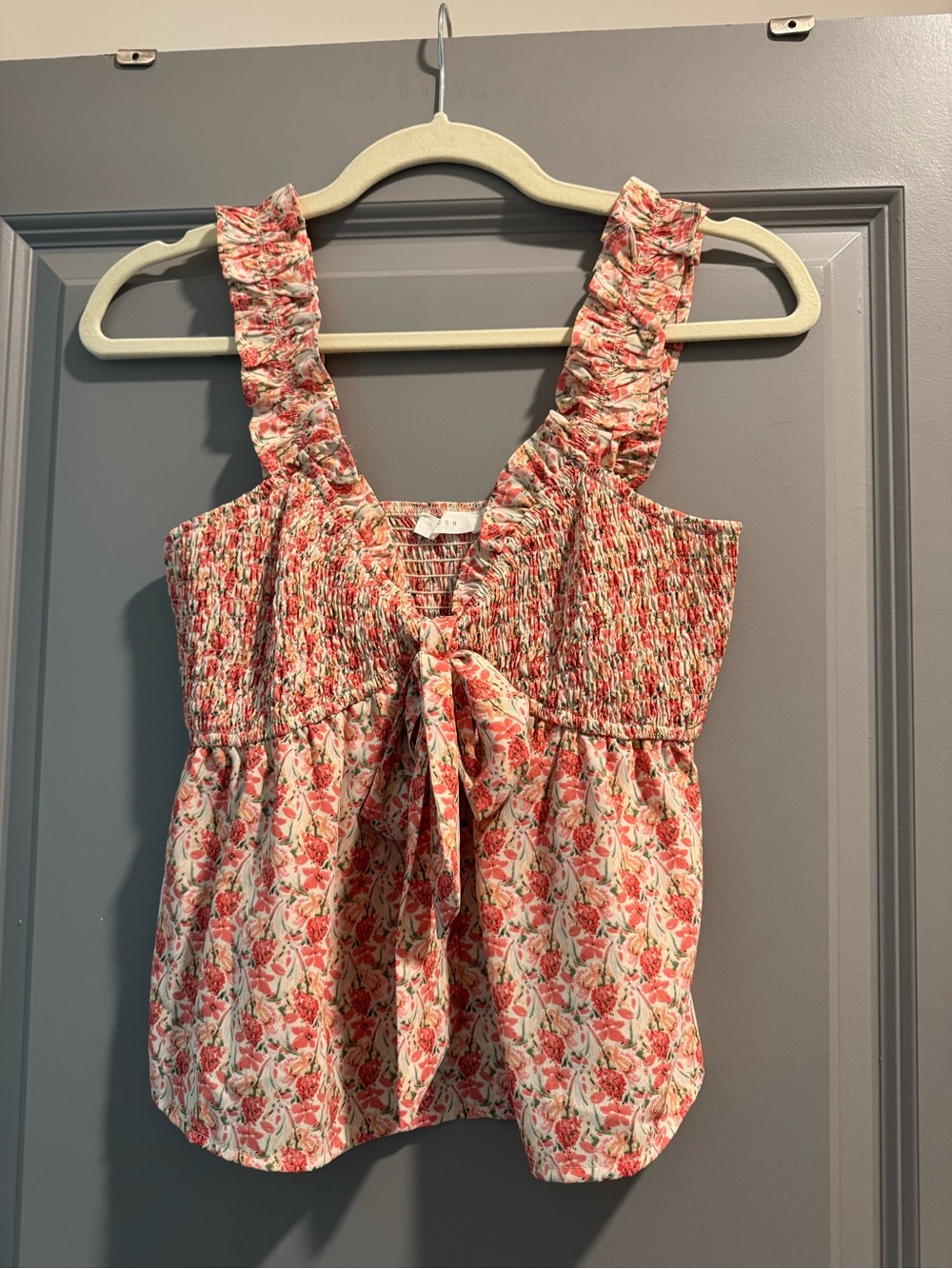 Lush Pink Floral Smocked Tie-Front Tank